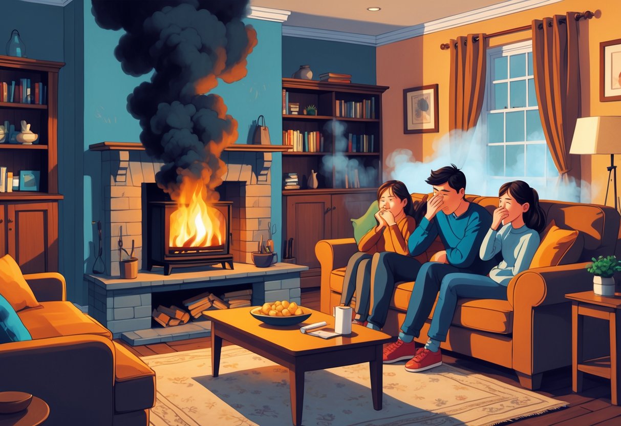 Family choking from not using smokeless coal burning in their fireplace